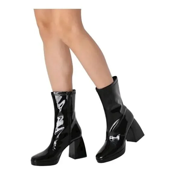 Lulus Women's Black Platform Boots Size 6 Casual Block Heel Edmen - Picture 1 of 16